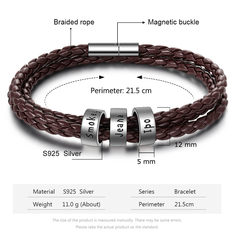 Men's Engraved 3 Beads Bracelet